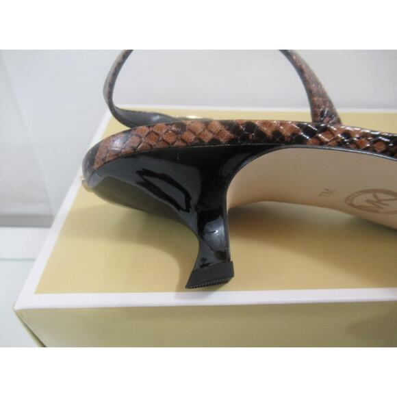 Michael Kors Luna Kitten Sling Back Pump Sandal Luggage Snake Print LeatheSize 7 - Picture 9 of 9